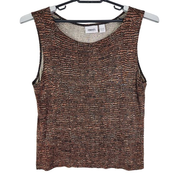 Women's Chico's Travelers Sleeveless Top Shirt Orange Pebble Print Size 3 - Picture 1 of 8